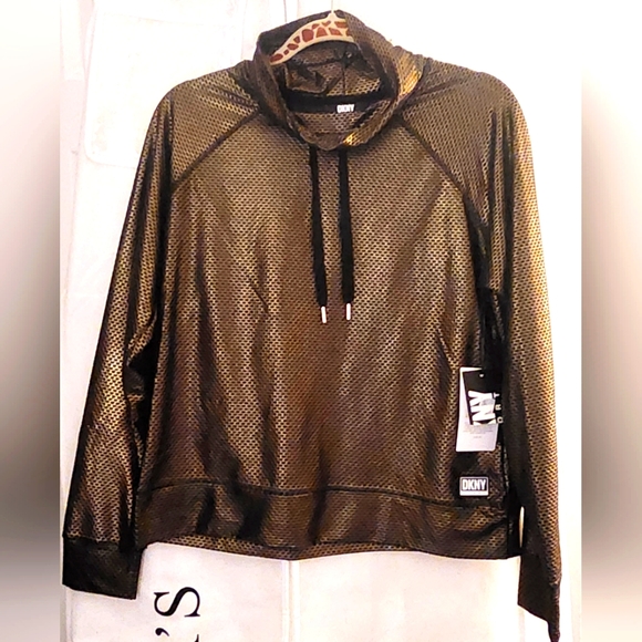Womens DKNY Honeycomb Mesh Funnel-neck Sweatshirt sz M NWT - Picture 3 of 10